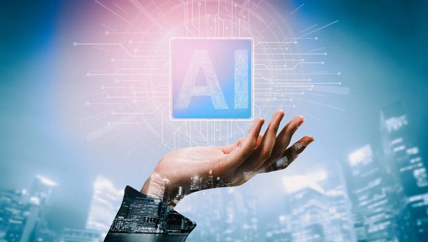 KI-Lernen und Konzept der künstlichen Intelligenz - Icon Graphic Interface, das Computer, maschinelles Denken und künstliche Intelligenz digitaler Roboter zeigt. uds - Foto, Bild