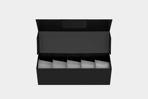 Caja con Cápsulas de café brillante Mockup aislado sobre fondo blanco. ilustración 3d - Foto, imagen