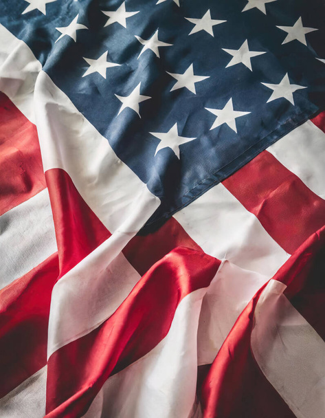 American Flag Wave Close Up for Memorial Day o 4 de julio rojo blanco y azul, elección presidencial republicana demócrata, Estados Unidos de América, concepto de estrellas y rayas - Foto, imagen