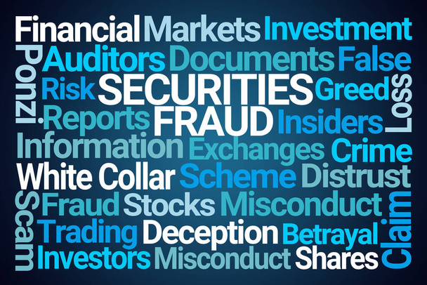 Securities Fraud Word Cloud on Blue Background - Photo, Image