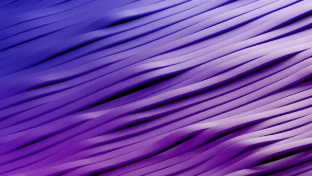 3D анімація різнокольорових хвилястих смугастих текстильних стрічок і формування абстрактного фону з текстурою сяючих ліній у світлі - Кадри, відео