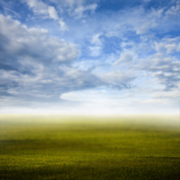 Ciel du matin au champ vert, fond déconcentré
 - Photo, image
