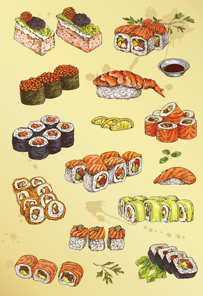 Dibujo a mano sushi
 - Vector, imagen