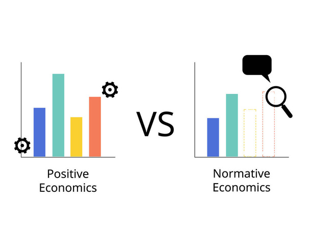 Positiivinen taloustiede ja normatiivinen taloustiede nähdä ero - Vektori, kuva