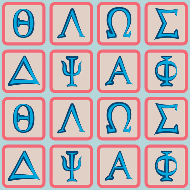 Bezešvé pozadí s písmeny řecké abecedy. - Vektor, obrázek