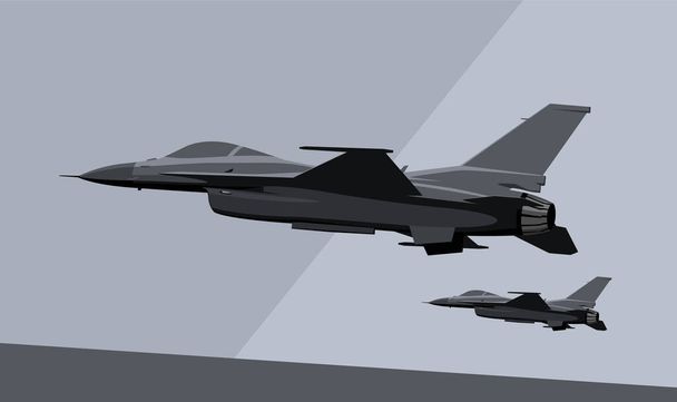 Истребитель Falcon F-16 генерала Дайера. Стилизованный рисунок современного реактивного истребителя. Векторное изображение для печати или иллюстраций. - Вектор,изображение
