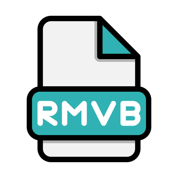 Rmvbファイルアイコン。 フラットファイルの拡張子. アイコンビデオフォーマットシンボル. ベクトルイラスト。 ウェブサイトのインターフェイス,モバイル アプリケーションおよびソフトウェアに使用することができます - ベクター画像