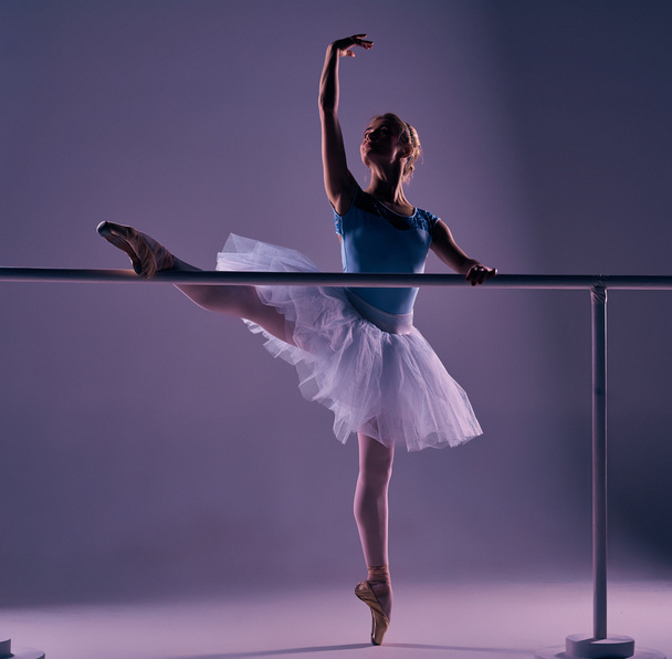 classic ballerina posing at ballet barre - Fotoğraf, Görsel