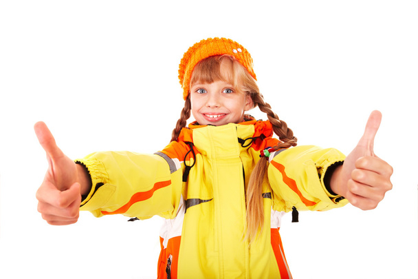 Girl in autumn orange hat with thumb up. - Fotó, kép