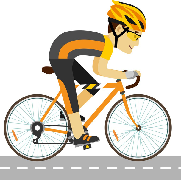Fiatal kerékpáros férfi kerékpár racing lapos stílusú - Vektor, kép