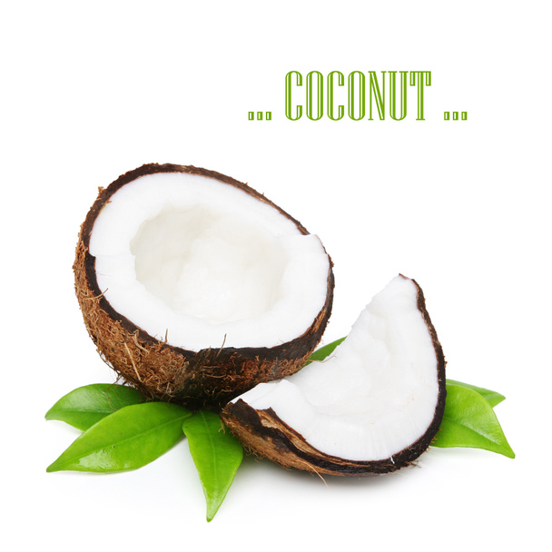 kokos met groene bladeren - Foto, afbeelding