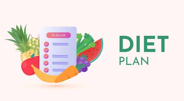 Diet Plan with Healthy Food Vector Illustration - Vector, Image