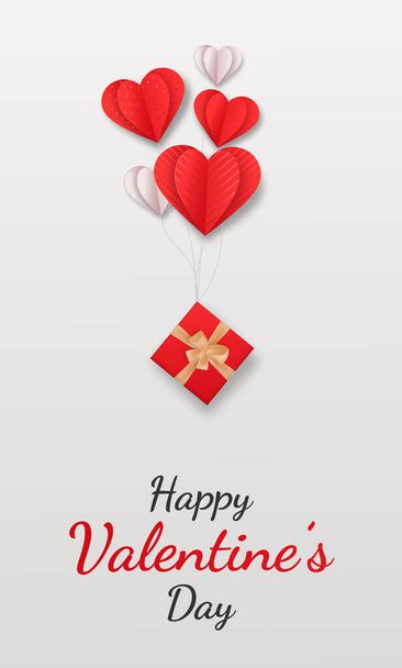 Projeto do cartaz do dia dos namorados com coração vermelho e ilustração do vetor da caixa de presente - Vetor, Imagem