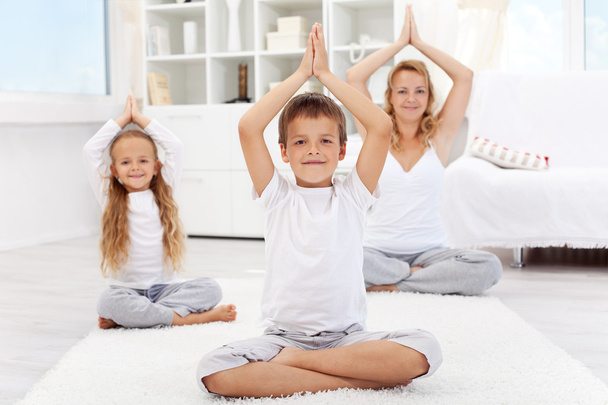 Happy balanced life - doing yoga exercise - Zdjęcie, obraz
