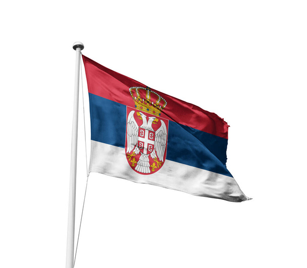 Srbsko mává vlajkou na bílém pozadí - Fotografie, Obrázek