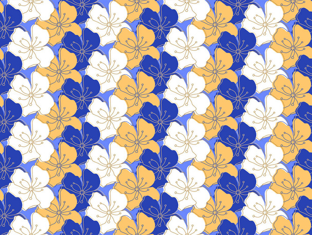 Azul colorido Retro Estilo Floral Padrão Fundo - Vetor, Imagem
