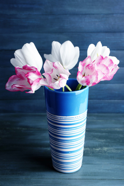 Beautiful tulips on wooden background - Foto, immagini