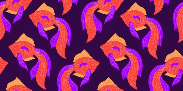 Nahtloses Muster mit abstrakten Fischen. Vektor handgezeichnete Illustration. - Vektor, Bild
