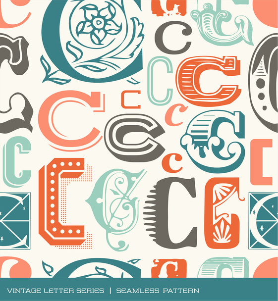 Seamless vintage pattern of the letter c in retro colors - Vector, afbeelding