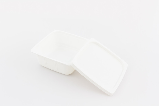 White plastic food box on white background. - Foto, imagen