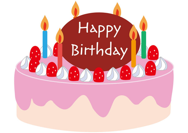 Delicioso pastel de cumpleaños con fresas y crema fresca - Vector, Imagen