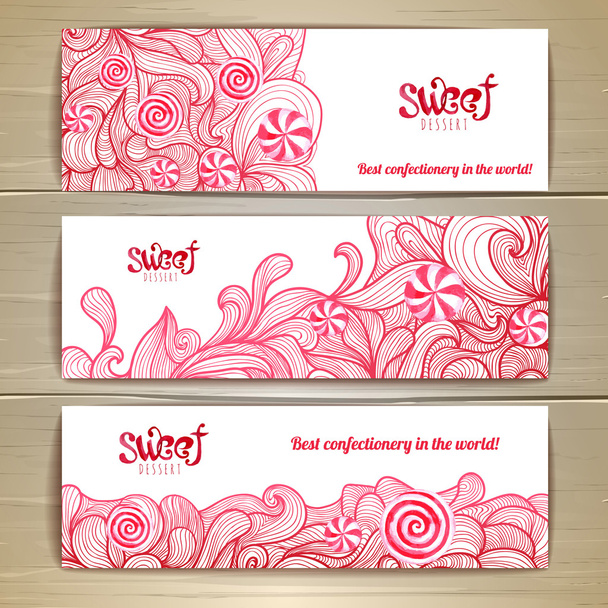 Set of sweet or dessert banners. Candy - Vector, Image