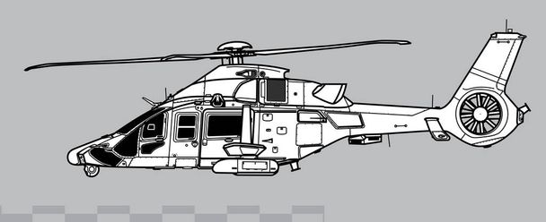 Airbus Helikopteri HIL H160M Guepard. Silahlı çoklu delik helikopterin vektör çizimi. Yan görüş. Resim ve bilgi grafikleri için resim. - Vektör, Görsel