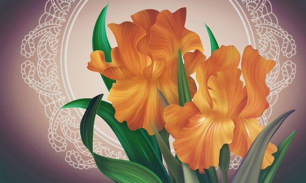 Iris Flowers with lacy frame - 写真・画像