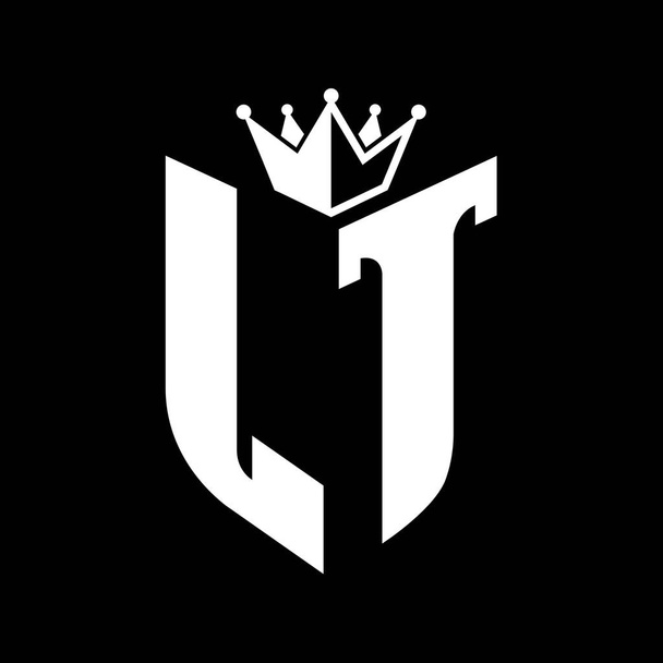 LT Lettre monogramme avec forme de bouclier avec couronne noir et blanc modèle de conception de couleur - Photo, image