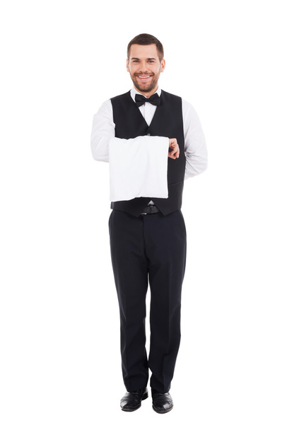 Waiter carrying towel in hand - Foto, Bild