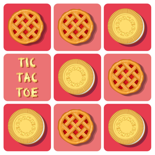 Tic-Tac-Zehe von Cookie und Erdbeerkuchen - Vektor, Bild