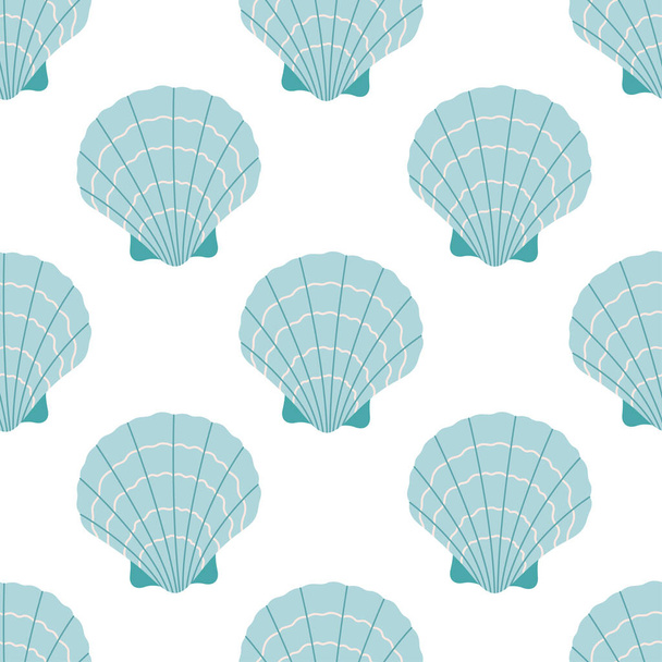 Patrón sin costuras con conchas marinas. Patrón sin costuras de verano. Ilustración vectorial en estilo plano - Vector, imagen
