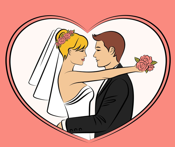 Vektor-Illustration der schönen Silhouette von Braut und Bräutigam - Vektor, Bild