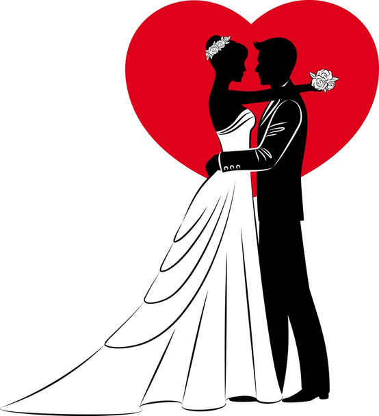 Vetor Ilustração da bela silhueta de noiva e noivo
 - Vetor, Imagem