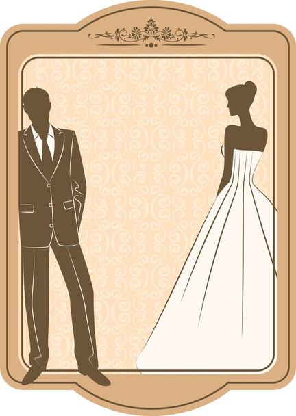 vectorillustratie van mooie bruid en bruidegom silhouet - Vector, afbeelding