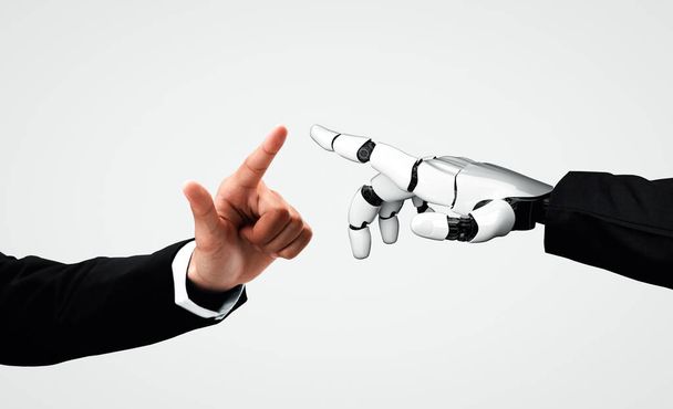 XAI 3D візуалізація штучного інтелекту AI дослідження дроїдного робота і розвитку кіборгів для майбутніх людей, що живуть. Цифровий аналіз даних та розробка технологій машинного навчання для комп'ютерного мозку. - Фото, зображення