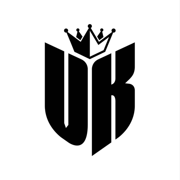Монограмма VK Letter с формой щита с шаблоном черно-белого цвета короны - Фото, изображение
