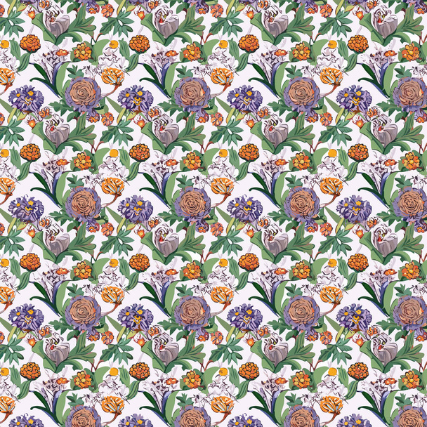 Pattern art design. Flower pattern with leaves. Floral bouquets. Flower compositions. Floral pattern - Photo, Image