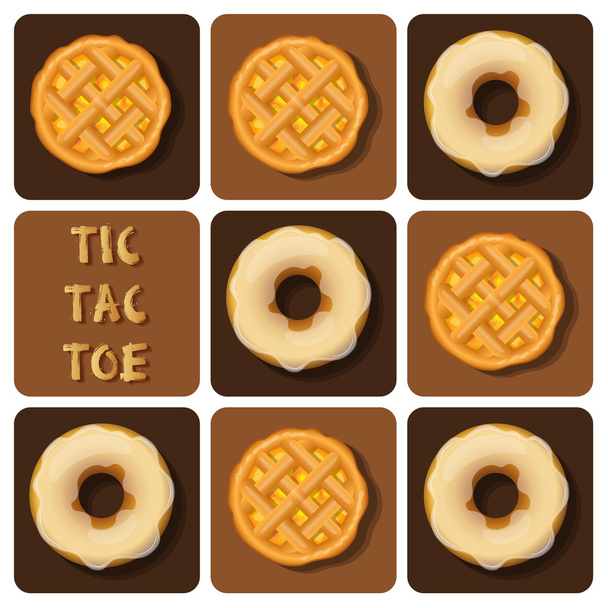 Tic-Tac-Toe van donut en ananas taart - Vector, afbeelding
