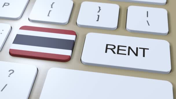 Ταϊλάνδη Rent Concept. 3D Animation. Σημαία χώρας με κείμενο Rent on Button. - Πλάνα, βίντεο