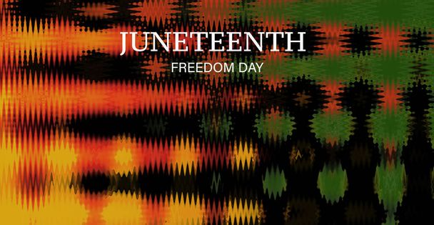 Juneteenth vapauden päivä teksti musta, punainen ja keltainen, vihreät värit tausta, kirkas kuvio - Valokuva, kuva