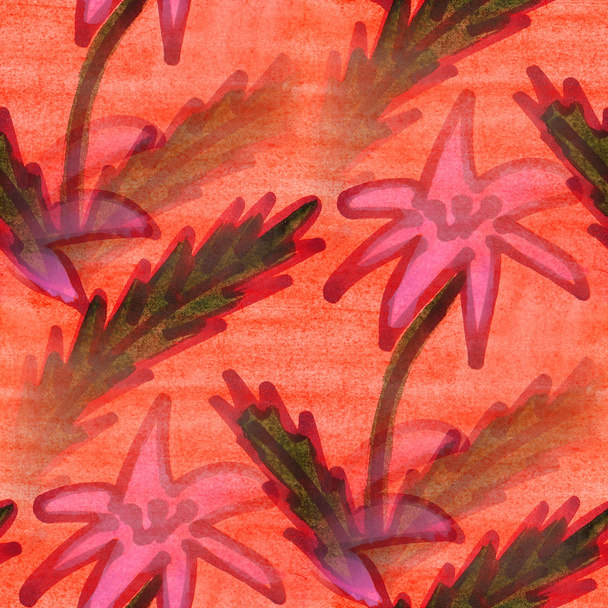 bezešvých textur růžové, oranžové listy akvarel květy wallpap - Fotografie, Obrázek