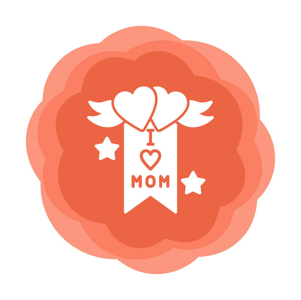 Me encanta la bandera de mamá con corazones y alas, ilustración de línea delgada - Vector, Imagen