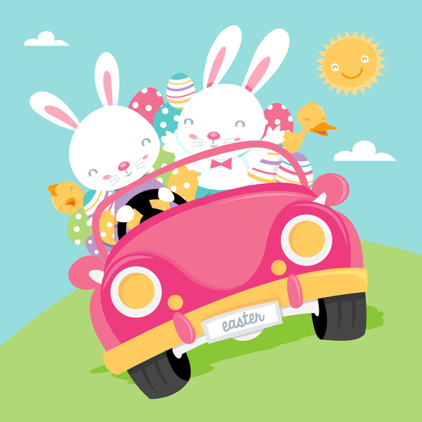 Super Cute Easter Hunt Road Trip - Vector, Image