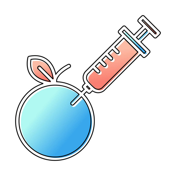 Gmo Food, manzana con icono de la jeringa, ilustración vectorial  - Vector, Imagen