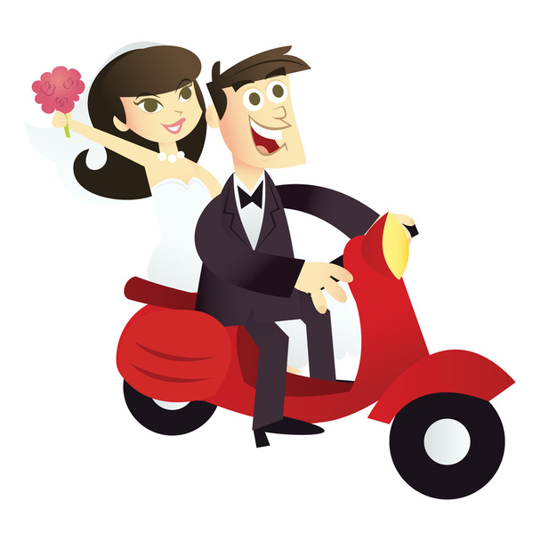 Wedding Couple On Scooter - Vector, Image