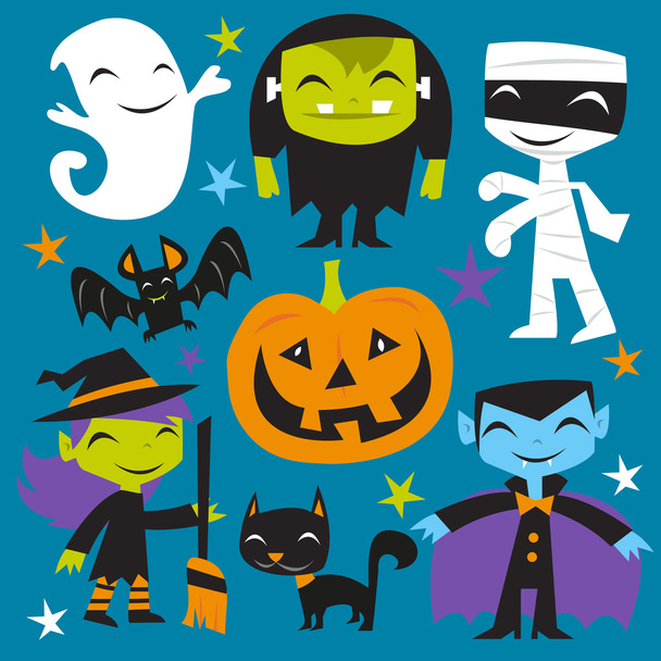 Alegres monstruos de Halloween
 - Vector, imagen
