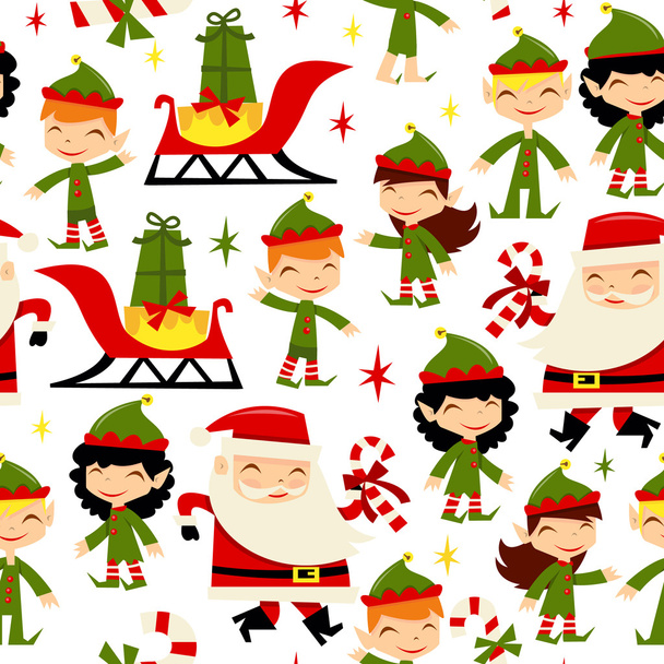 Boże Narodzenie Santa elfy wzór tła - Wektor, obraz
