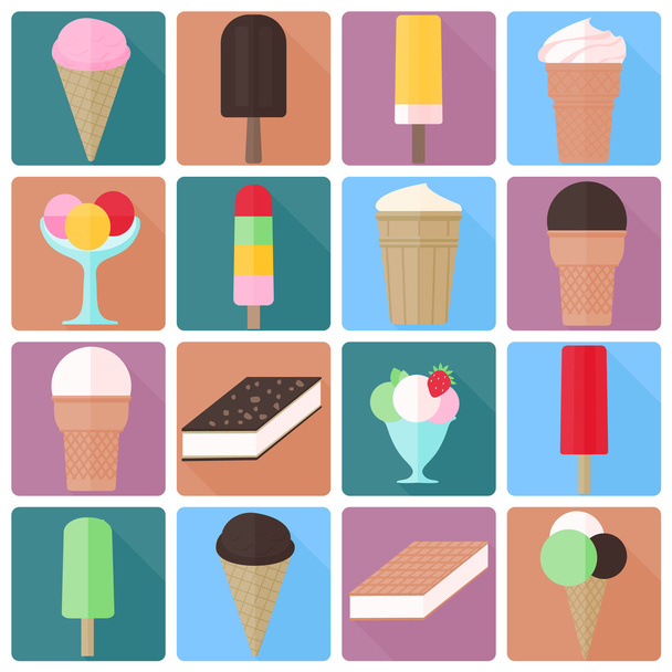 Iconos de helado en un estilo plano
 - Vector, Imagen