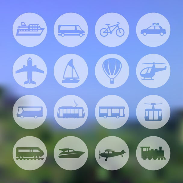 Transportation circle icon set. Silhouette, blurred background. e p s 1 0 - Vector, Image